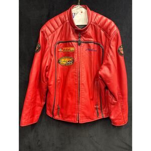 Karl Kani Racing Team Red Leather Jacket Size Large